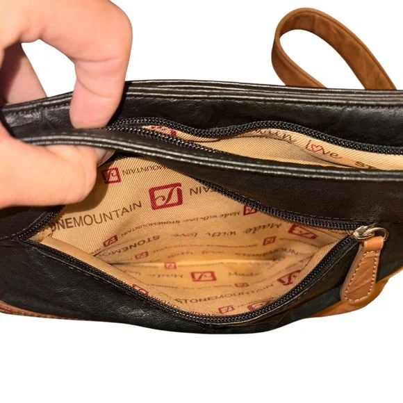 Stone Mountain Leather Hobo Handbag Black Brown & Tan - Picture 8 of 10